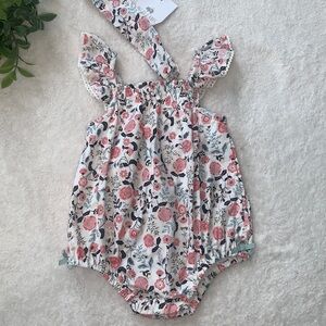 NWOT Dylan & Abby Floral Bubble Romper w/Headband 3-6M